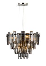 Anson 41cm Pendant 6 Light E14, Polished Nickel/Smoke Glass