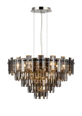 Anson 61cm Pendant 10 Light E14, Polished Nickel/Smoke Glass