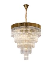 Vita 96cm Pendant Round 5 Tier 23 Light E14, Brass/Clear Sculpted Glass  Item Weight: 48kg