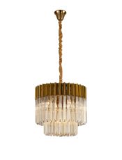 Vita 45cm Pendant Round 5 Light E14, Brass/Cognac Sculpted Glass