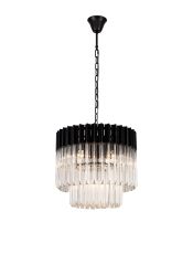 Vita 45cm Pendant Round 5 Light E14, Matt Black/Clear Sculpted Glass