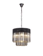 Vita 45cm Pendant Round 5 Light E14, Matt Black/Smoked Sculpted Glass