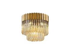 Vita 45cm Flush Ceiling Round 5 Light E14, Brass/Cognac Sculpted Glass