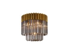 Vita 45cm Flush Ceiling Round 5 Light E14, Brass/Smoked Sculpted Glass