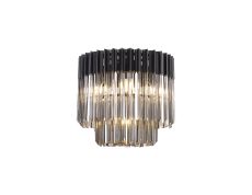 Vita 45cm Flush Ceiling Round 5 Light E14, Matt Black/Smoked Sculpted Glass