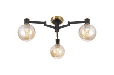 Erdi Flush Ceiling, 3 Light E14, Brass/Satin Black/Amber Plated Round Segment Glass