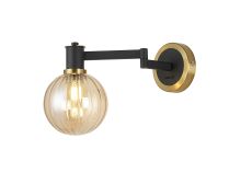 Erdi Adjustable Wall Light 1 Light E14, Brass/Satin Black/Amber Plated Round Segment Glass