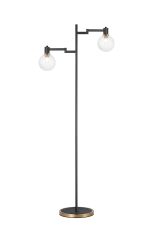 Erdi Floor Lamp 1 Light E14, Brass/Satin Black/Clear Round Textured Diamond Pattern Glass