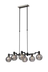 Erdi Telescopic Linear Pendant, 6 Light E14, Satin Nickel/Satin Black/Smoke Plated Round Segment Glass