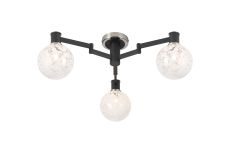 Erdi Flush Ceiling, 3 Light E14, Satin Nickel/Satin Black/White Round Speckled Glass