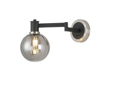 Erdi Adjustable Wall Light 1 Light E14, Satin Nickel/Satin Black/Smoke Plated Round Segment Glass