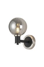 Erdi Wall Light 1 Light E14, Satin Nickel/Satin Black/Smoke Plated Round Segment Glass