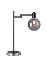 Erdi Table Lamp 1 Light E14, Satin Nickel/Satin Black/Smoke Plated Round Segment Glass