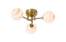 Gana 44.5cm Semi Flush Ceiling Round, 3 Light G9, IP44, Brass Gold/Brown Round Marble Effect Glass