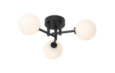 Gana 44.5cm Semi Flush Ceiling Round, 3 Light G9, IP44, Satin Black/Opal Smooth Round Glass