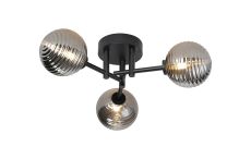 Gana 44.5cm Semi Flush Ceiling Round, 3 Light G9, IP44, Satin Black/Smoke Ribbed Round Glass