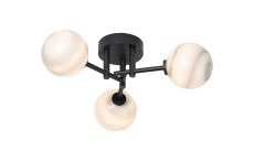 Gana 44.5cm Semi Flush Ceiling Round, 3 Light G9, IP44, Satin Black/Grey Round Marble Effect Glass