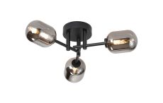 Gana 46cm Semi Flush Ceiling Round, 3 Light G9, IP44, Satin Black/Smoke Smooth Tubular Glass