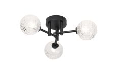 Gana 44.5cm Semi Flush Ceiling Round, 3 Light G9, IP44, Satin Black/Clear Cross Pattern Round Glass