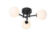 Gana 44.5cm Semi Flush Ceiling Round, 3 Light G9, IP44, Satin Black/Opal Round Segment Glass