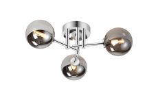 Gana 44.5cm Semi Flush Ceiling Round, 3 Light G9, IP44, Polished Chrome/Smoke Smooth Round Glass