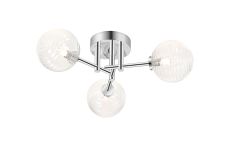 Gana 44.5cm Semi Flush Ceiling Round, 3 Light G9, IP44, Polished Chrome/Clear Ribbed Round Glass