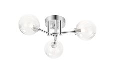 Gana 44.5cm Semi Flush Ceiling Round, 3 Light G9, IP44, Polished Chrome/Clear Swirl Round Glass