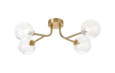 Gana Linear Semi Flush Ceiling, 4 Light G9, IP44, Brass Gold/Clear Waved Round Glass