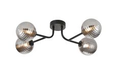 Gana Linear Semi Flush Ceiling, 4 Light G9, IP44, Satin Black/Smoke Ribbed Round Glass