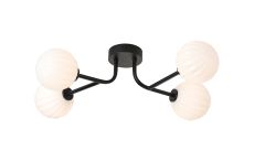 Gana Linear Semi Flush Ceiling, 4 Light G9, IP44, Satin Black/Opal Round Segment Glass