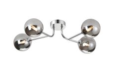 Gana Linear Semi Flush Ceiling, 4 Light G9, IP44, Polished Chrome/Smoke Smooth Round Glass