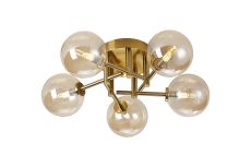 Gana 50cm Semi Flush Ceiling Round, 5 Light G9, IP44, Brass Gold/Amber Smooth Round Glass