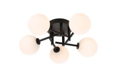 Gana 50cm Semi Flush Ceiling Round, 5 Light G9, IP44, Satin Black/Opal Smooth Round Glass