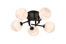 Gana 50cm Semi Flush Ceiling Round, 5 Light G9, IP44, Satin Black/Grey Round Marble Effect Glass