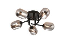 Gana 52cm Semi Flush Ceiling Round, 5 Light G9, IP44, Satin Black/Smoke Smooth Tubular Glass