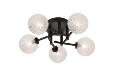 Gana 50cm Semi Flush Ceiling Round, 5 Light G9, IP44, Satin Black/Clear Cross Pattern Round Glass