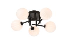 Gana 50cm Semi Flush Ceiling Round, 5 Light G9, IP44, Satin Black/Opal Round Segment Glass