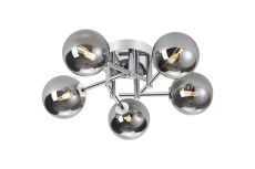 Gana 50cm Semi Flush Ceiling Round, 5 Light G9, IP44, Polished Chrome/Smoke Smooth Round Glass