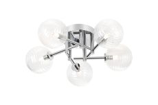 Gana 50cm Semi Flush Ceiling Round, 5 Light G9, IP44, Polished Chrome/Clear Ribbed Round Glass