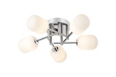 Gana 50cm Semi Flush Ceiling Round, 5 Light G9, IP44, Polished Chrome/Opal Smooth Tubular Glass