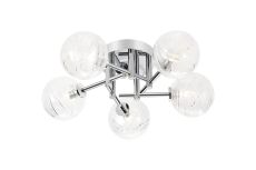 Gana 50cm Semi Flush Ceiling Round, 5 Light G9, IP44, Polished Chrome/Clear Dune Effect Round Glass