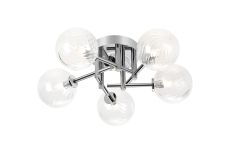 Gana 50cm Semi Flush Ceiling Round, 5 Light G9, IP44, Polished Chrome/Clear Swirl Round Glass