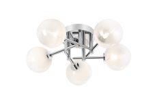 Gana 50cm Semi Flush Ceiling Round, 5 Light G9, IP44, Polished Chrome/White Two-Tone Snow Specks Round Glass