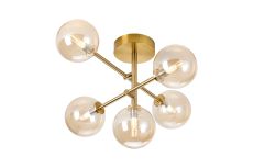 Gana Semi Flush Ceiling Tiered, 5 Light G9, IP44, Brass Gold/Amber Smooth Round Glass