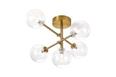 Gana Semi Flush Ceiling Tiered, 5 Light G9, IP44, Brass Gold/Clear Smooth Round Glass