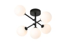 Gana Semi Flush Ceiling Tiered, 5 Light G9, IP44, Satin Black/Opal Smooth Round Glass