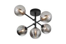 Gana Semi Flush Ceiling Tiered, 5 Light G9, IP44, Satin Black/Smoke Ribbed Round Glass