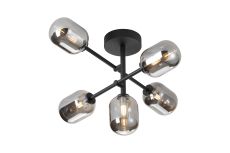 Gana Semi Flush Ceiling Tiered, 5 Light G9, IP44, Satin Black/Smoke Smooth Tubular Glass