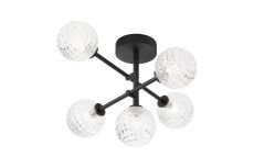 Gana Semi Flush Ceiling Tiered, 5 Light G9, IP44, Satin Black/Clear Cross Pattern Round Glass