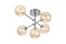 Gana Semi Flush Ceiling Tiered, 5 Light G9, IP44, Polished Chrome/Amber Smooth Round Glass